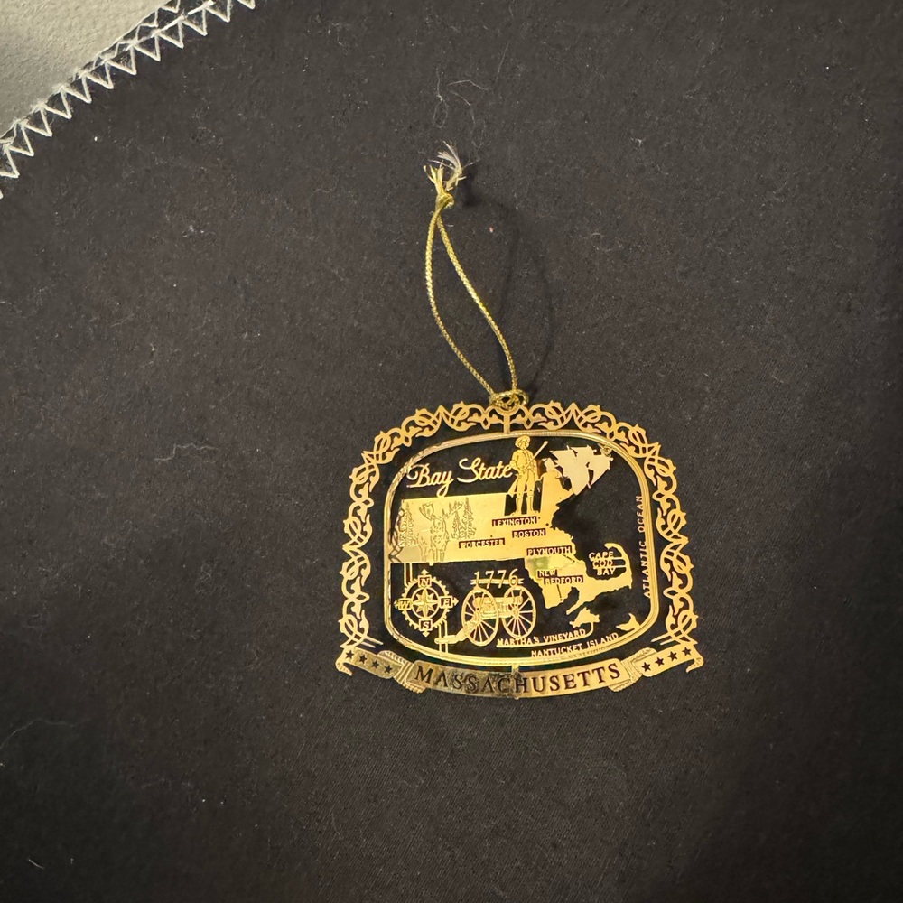 Massachusetts Gold Holiday Ornament